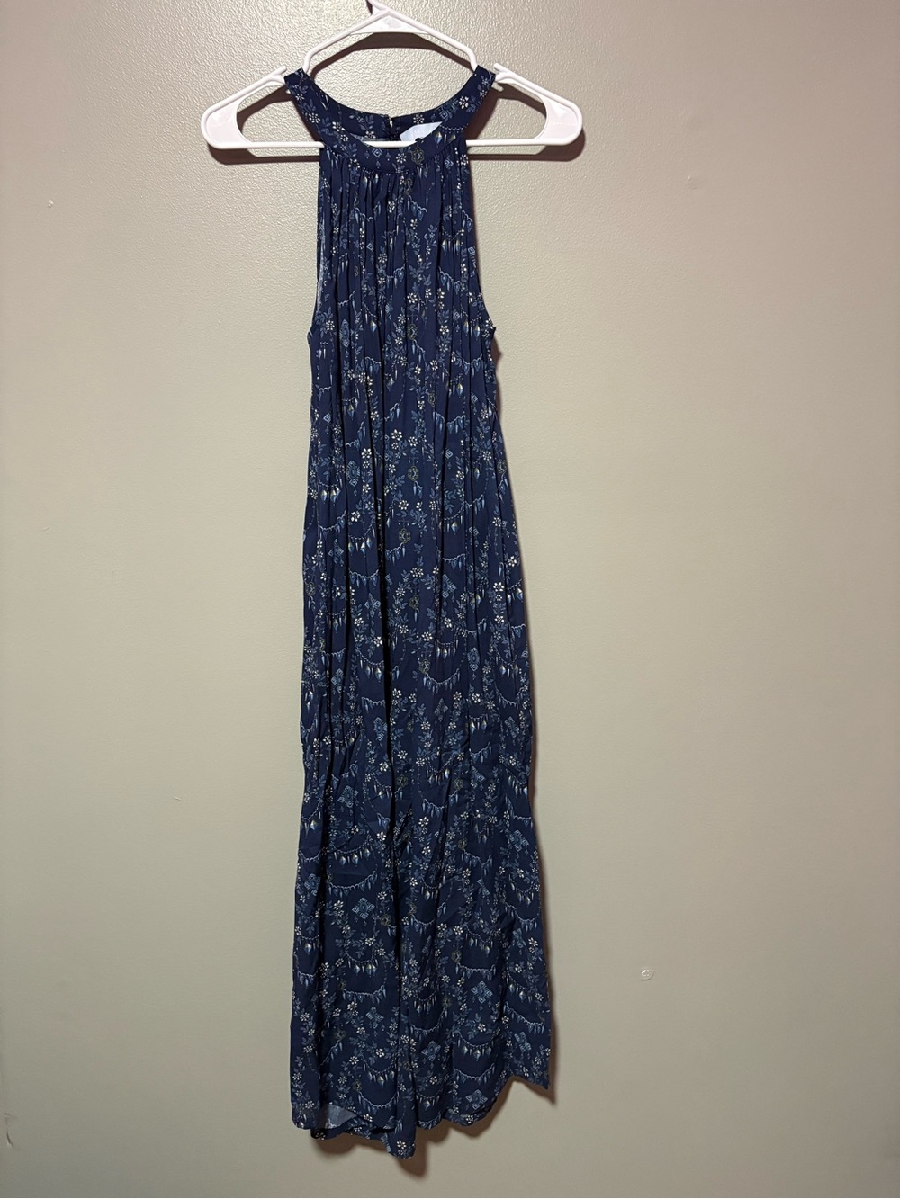 Hill House Blue Boho Sleeveless Midi Dress XS Floral Print with Pockets